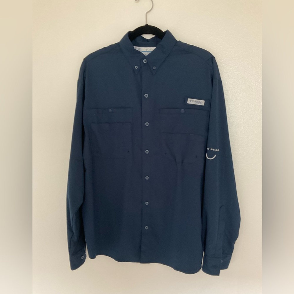 Columbia Men's Navy Blue PFG long Sleeve Shirt Size Medium